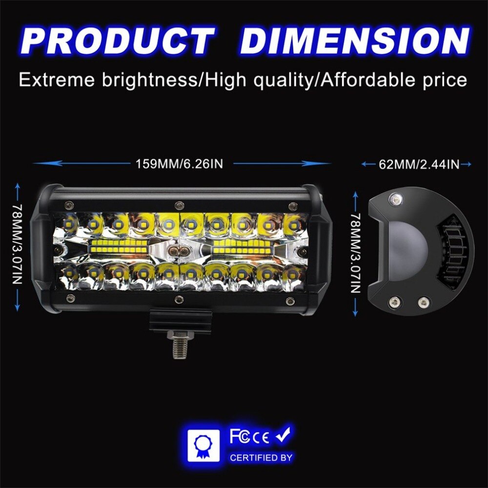 7 inch 120W Car LED Work Light Bar Waterproof LED Pods Spotlight Fog Driving Lighting Lamp for Off Road Truck Car SUV Boat