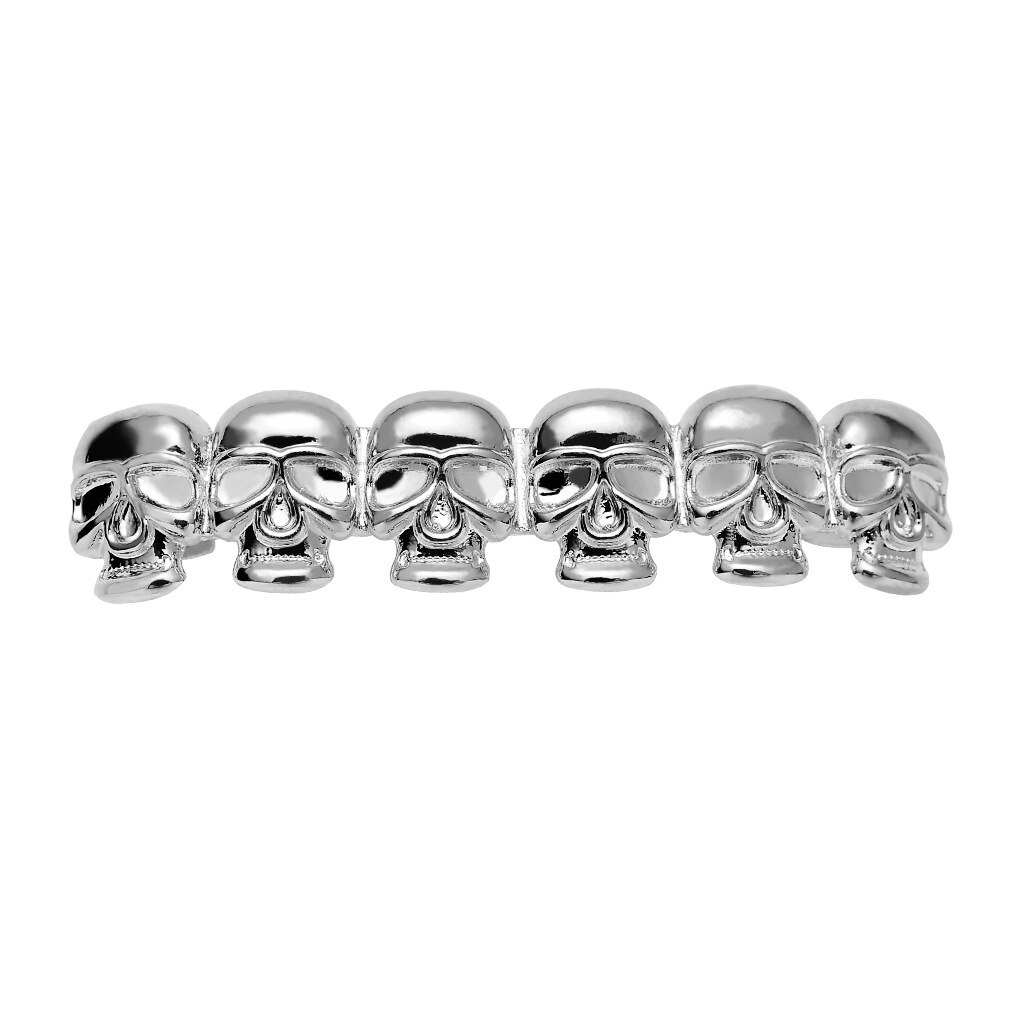 Hip Hop Teeth Grillz Skull Tooth Caps Halloween Vampire Teeth Simple All-match Braces For Unisex Body Jewelry: Silver
