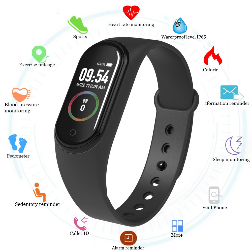 M4 Smart Wristband Waterproof Blood Pressure Heart Rate Monitor FitnessTracker Smart Bracelet M4 Band Watch Sport Pedometer