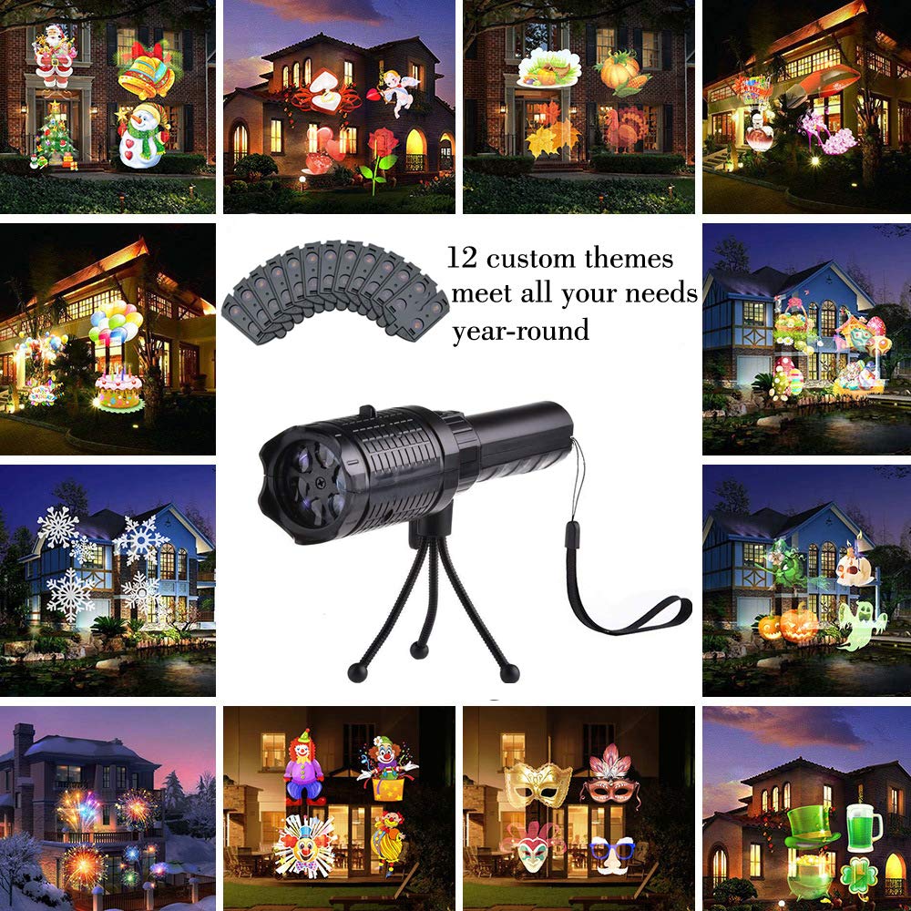 USB Rechargeable 2 in 1 Projection Handheld Flashlight with 12 Patterns Christmas Halloween Projector Lights for Birthday Party