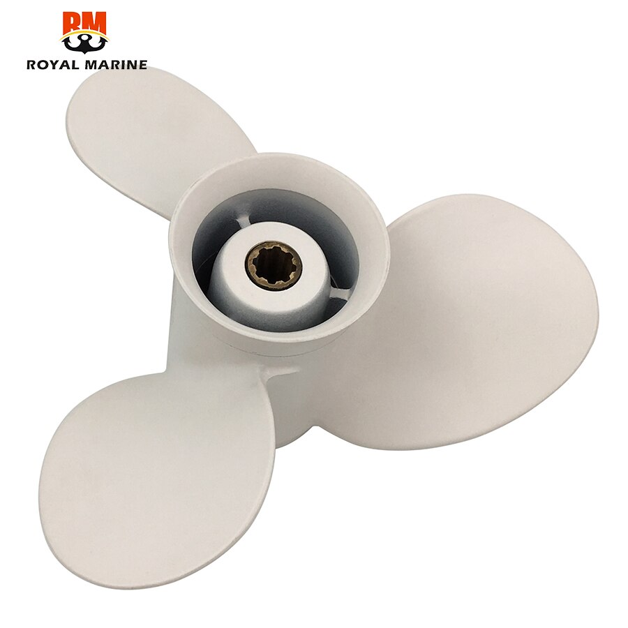 63v-45945-00- el påhængsmotor propeller 9 1/4 x 9- j aluminiumslegering til yamaha 9.9-15hp hvide 3 blade 8 spline tand r-rotation