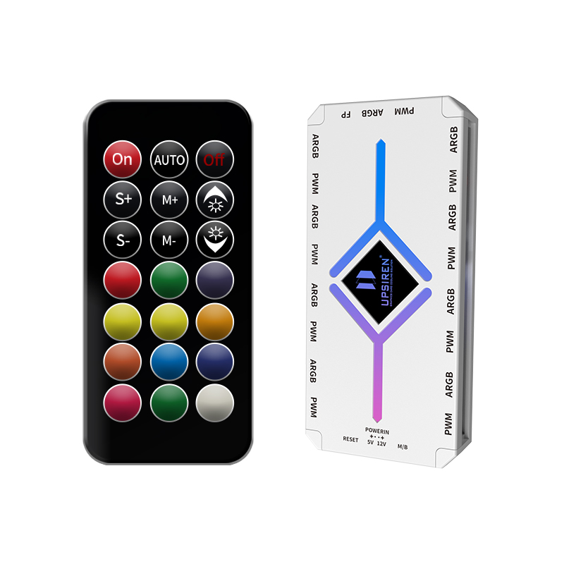 Upsiren u -h8 5v 3- pins argb og 4- pins pwm-hub for datakabinettvifte, synkron bunnmagnetisk med fjernkontroll: Hvit