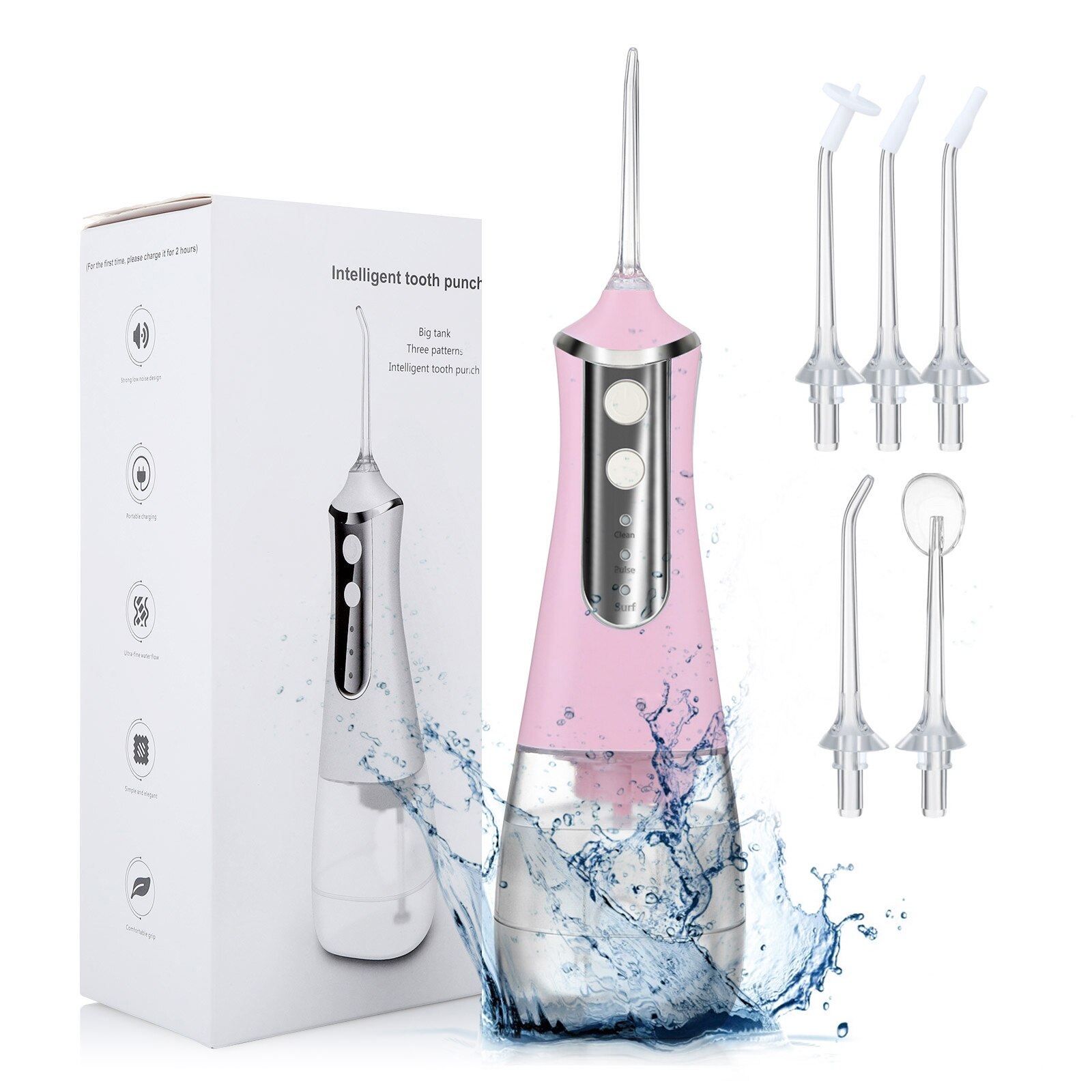 Irrigateur buccal électrique, hydropropulseur, Rechargeable en 3 modes, blanchiment des dents, Jet d'eau, réservoir d'eau de 350ML, étanche, nettoyeur de dents: Pink