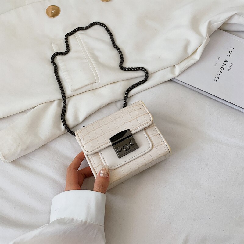 Krokodillenpatroon vierkante crossbody tas zomer pu leren dames handtas ketting schoudertas messenger bag: 12 cm beige