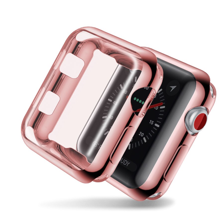 Plating TPU Soft Bumper Case Voor iPhone Apple Horloge Smart Horloge Case 38mm 42mm Screen Protector Shell Serie 2 3 Cover: 38mm / Rose Gold