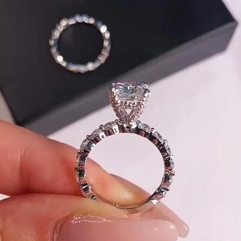 VAGZEB 2 pezzi Set di anelli da donna con cristallo quadrato geometrico Cubic Zirconia Set da sposa anelli per feste di nozze gioielli di moda caldo