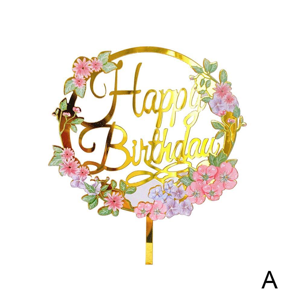 Happy Birthday Cupcake Toppers Colored Flowers Acrylic Baking Dessert Kids Party Decorations Supplies Topper Party Ca R9P5: A