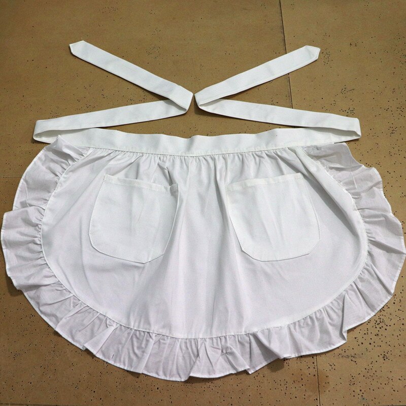 Delantal con volantes de algodón para restaurante Bistro de media cintura blanco delantal de cocina para mujer delantal de cocina con bolsillos BA013: 1