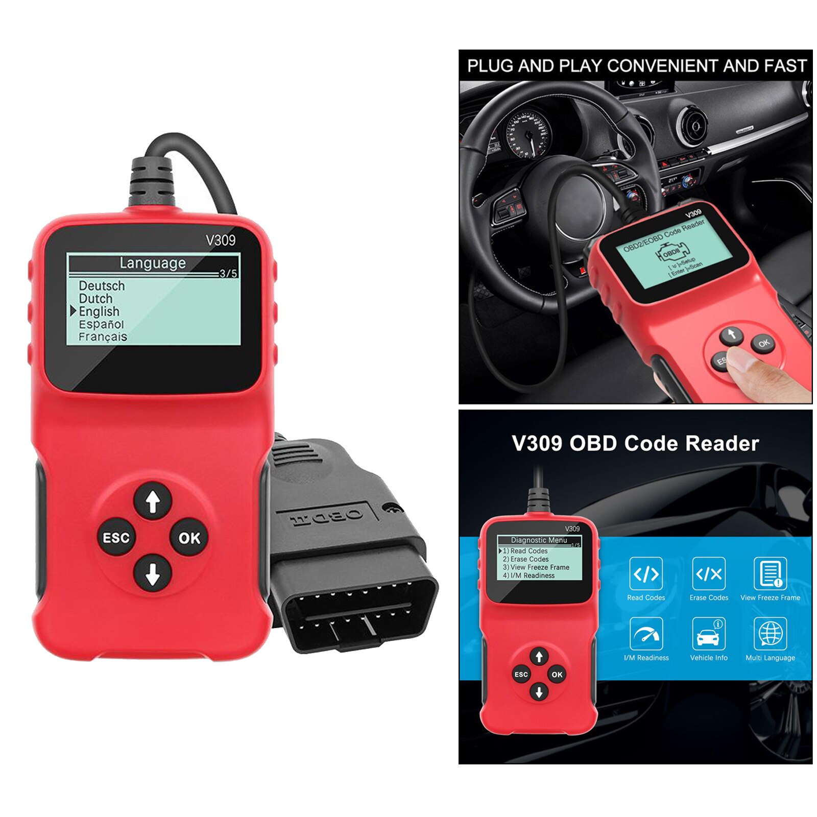 Car Vehicle Interface Scanner Fault Code Reader Engine Fault Diagnostic Tool