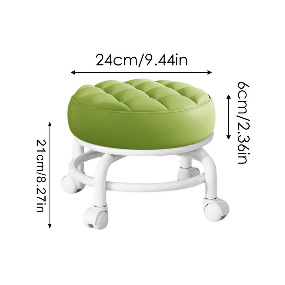 360 roterande barnrullar låg pall rund vridbar pall snurrpall hushållspall liten rund pall rullande läder rund sits: Vit
