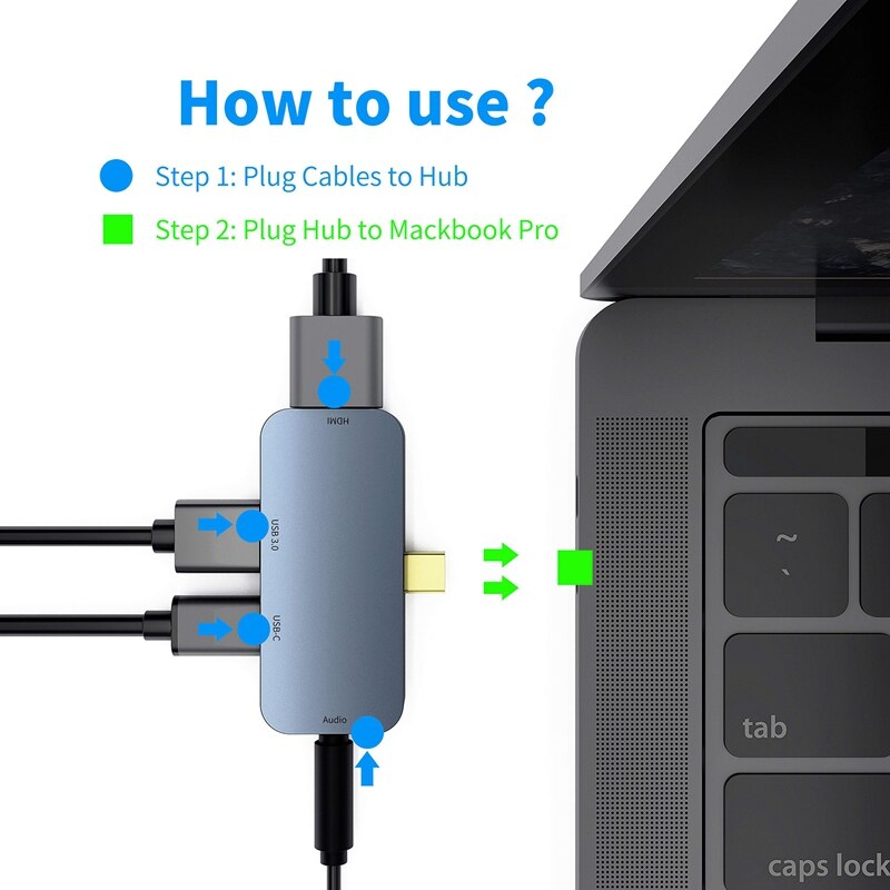 Usb c hub adapter til ipad pro, type c  to 4k hdmi adapter med 3.5mm hovedtelefoner o jack strømopladnings dongle