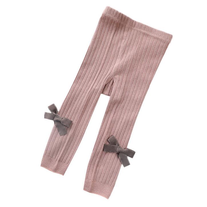 Lente Baby Girl Stretch Leggings Broek Mooie Boog Herfst Peuter Kind Breien Broek Meisjes Leggings: 1 / 24-26