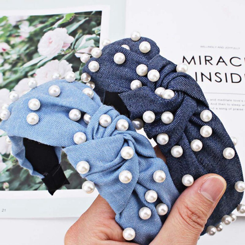 Pearl Hoofdbanden Voor Vrouwen Dames Solid Bow Knoop Kralen Haarband Zoete Elastische Vrouwen Haar Hoofd Hoepel Meisjes Haar Hoofdband