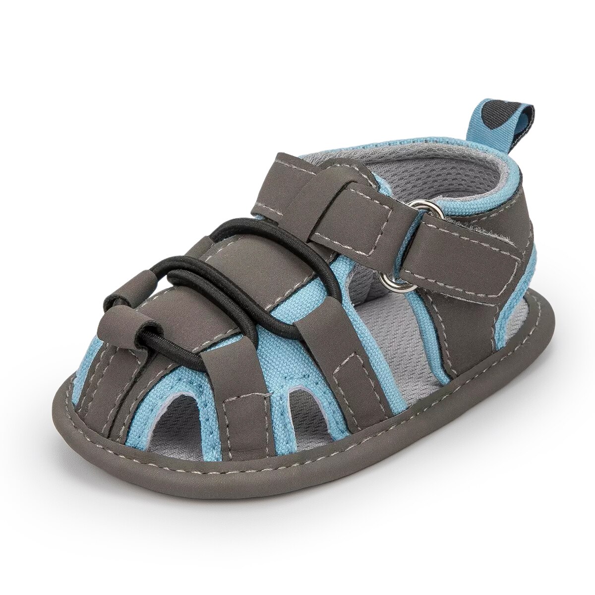 Sandales d'été pour bébé garçon et fille, chaussures de plage, en coton, plates, antidérapantes, semelle souple, pour les premiers pas de bébé de 0 à 18 mois: grey blue / 0-6 mois