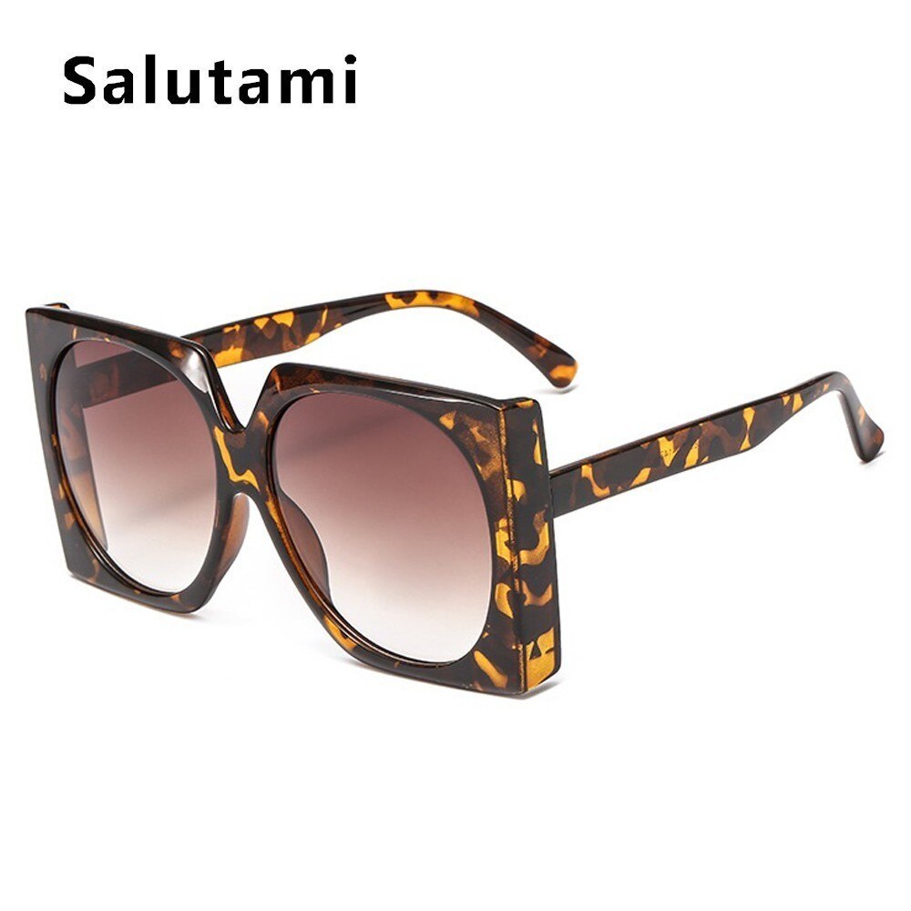 Sorte firkantede solbriller til kvinder mærke solbriller mænd ovseize vintage gradient nuancer dame  uv400 goggle: Leopard te