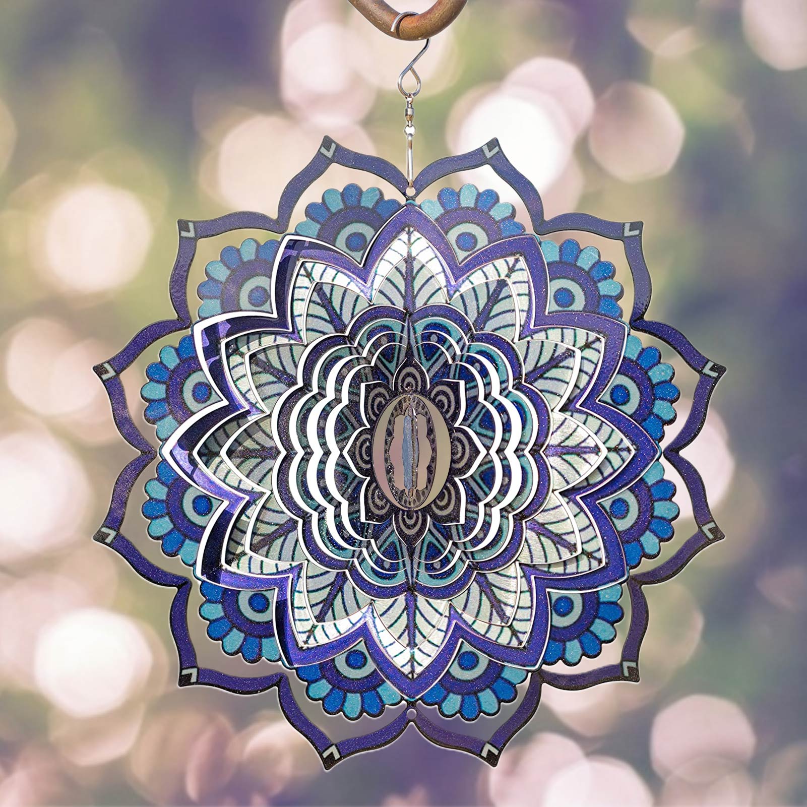3D Stainless Steel Metal Mandala Geometric Pattern Wind Chime-hanging Wind Spinner, Terrace, Garden Fashionable Ornament