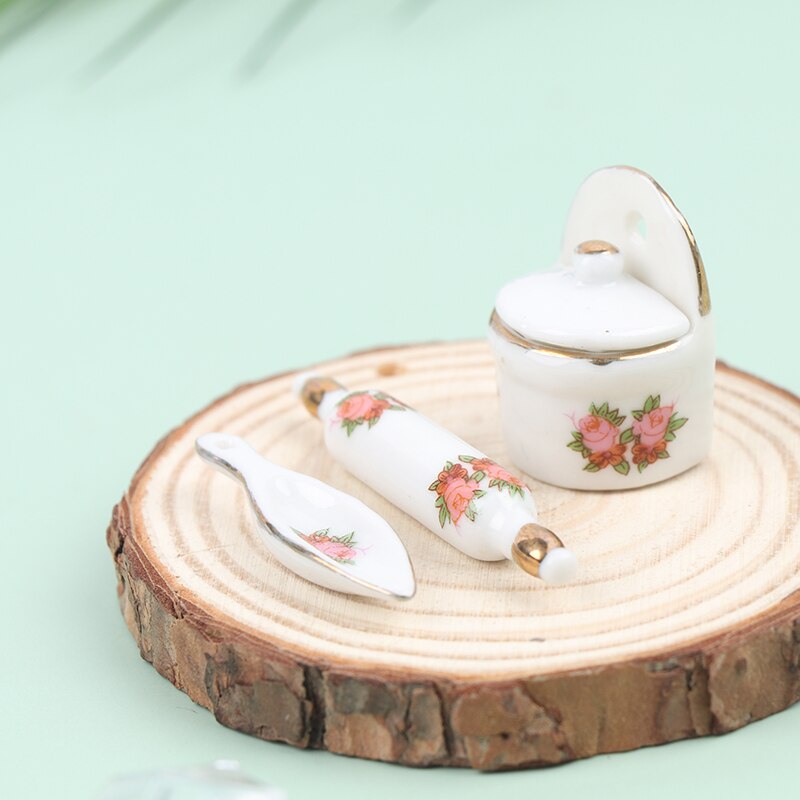 3 Stks/set Keukengerei Set Miniatuur Poppenhuis Keuken Tool Set Mini Rolling Pin + Kruiden Blikjes Voor Kinderen Pretend Play Toys