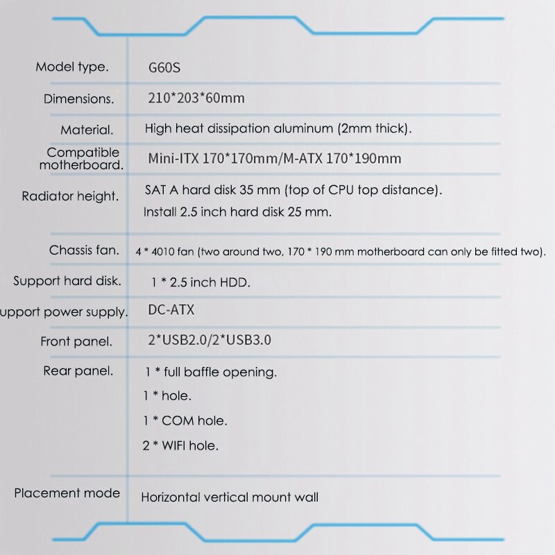 G60S All-Aluminum USB3.0 ITX Chassis MINI Computer Plug for Desktop