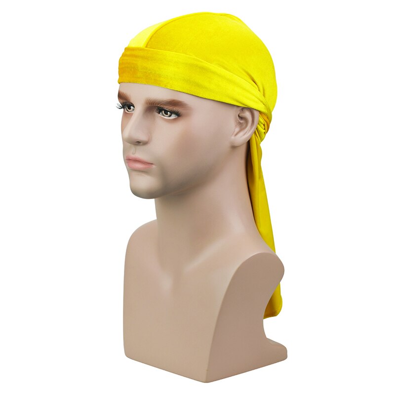 Durag-Bonnet en velours longue queue | Chapeau pour hommes et femmes, Bonnet de chimio, chapeau Bandana unisexe chaîne de tête élastique, Bonnet indien de: Jaune