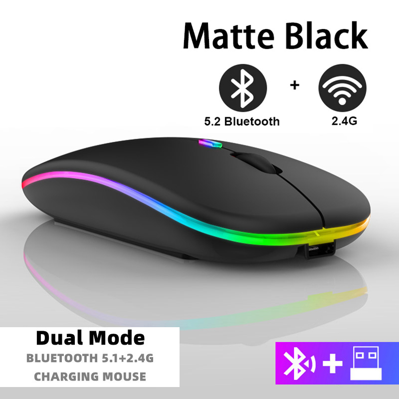 Ratón inalámbrico Bluetooth para tableta, teléfono, retroiluminación RGB recargable, para iPad, PC, portátil, tableta, teléfono, ratón USB de 2,4 GHz: Gris