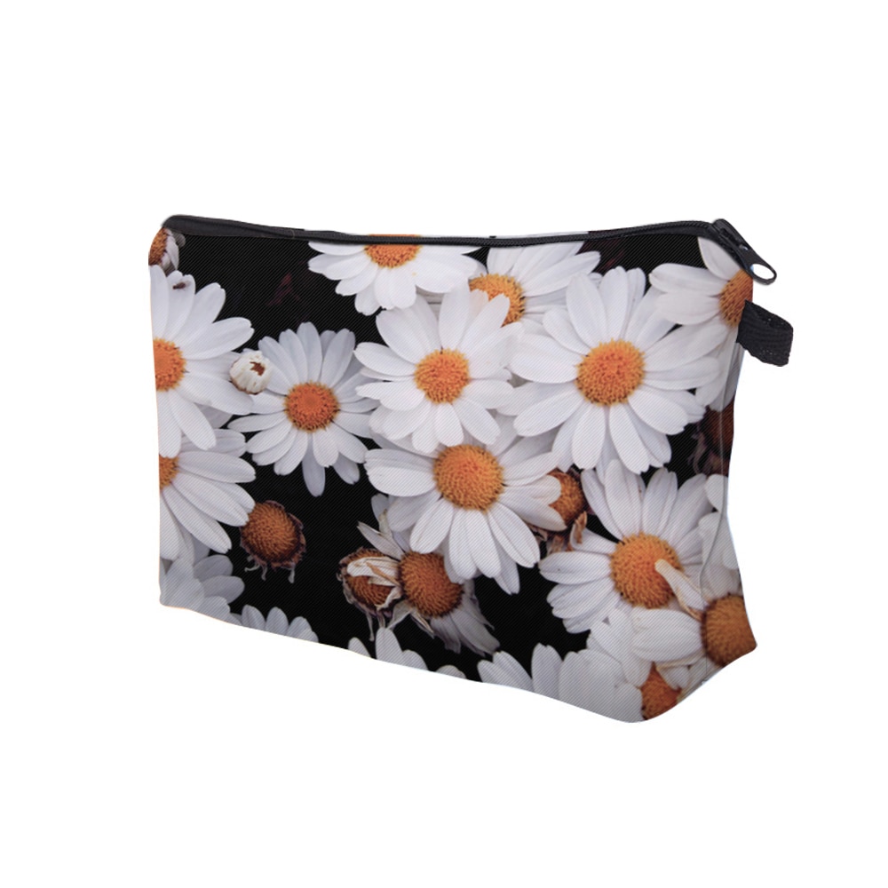 Deanfun Women Cosmetic Bags Printing Daisy Pattern Small Makeup Bag Travel Black Toiletry Bags Organizer 51279