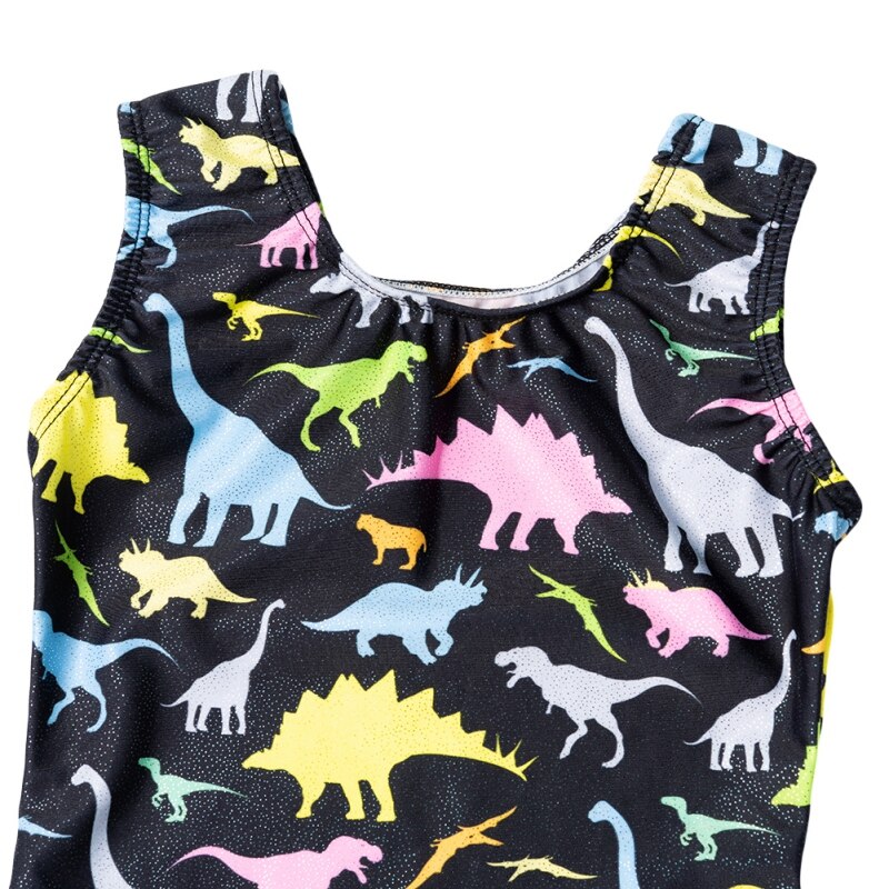 Cute Dionosaur Print Glitter Leotards Girls Kids Gymnastics Leotards Dance Dress Jumpsuit Teens Sleeveless Kids Dance Wear