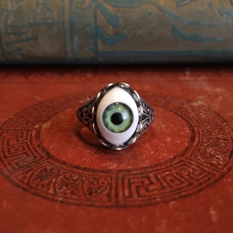 Grand bleu mauvais œil crâne griffe anneaux pour hommes femmes réglable Vintage Antique argent plaqué gothique Punk Rock Grunge doigt bijoux