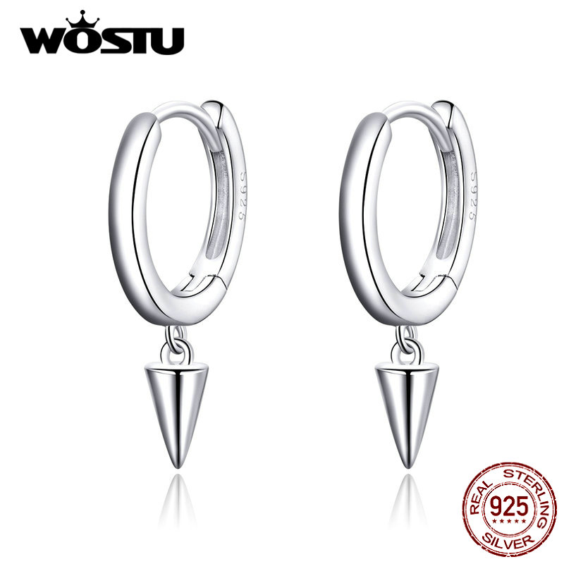 Wostu real 925 prata esterlina geometria awl forma brincos de gota para o casamento feminino noivado simples brincos jóias cqe744