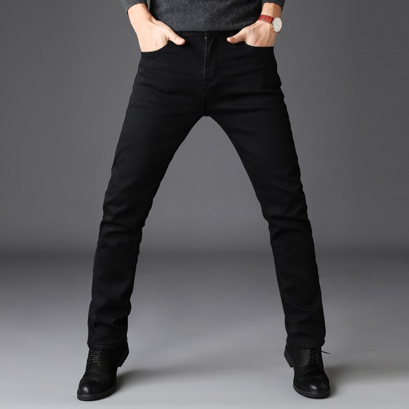 BAIDAFEILI Oversized 42 40 38 Slim Straight Black Jeans Men Spring Youth Pop Men Mid Waist Elasticity Black Pants