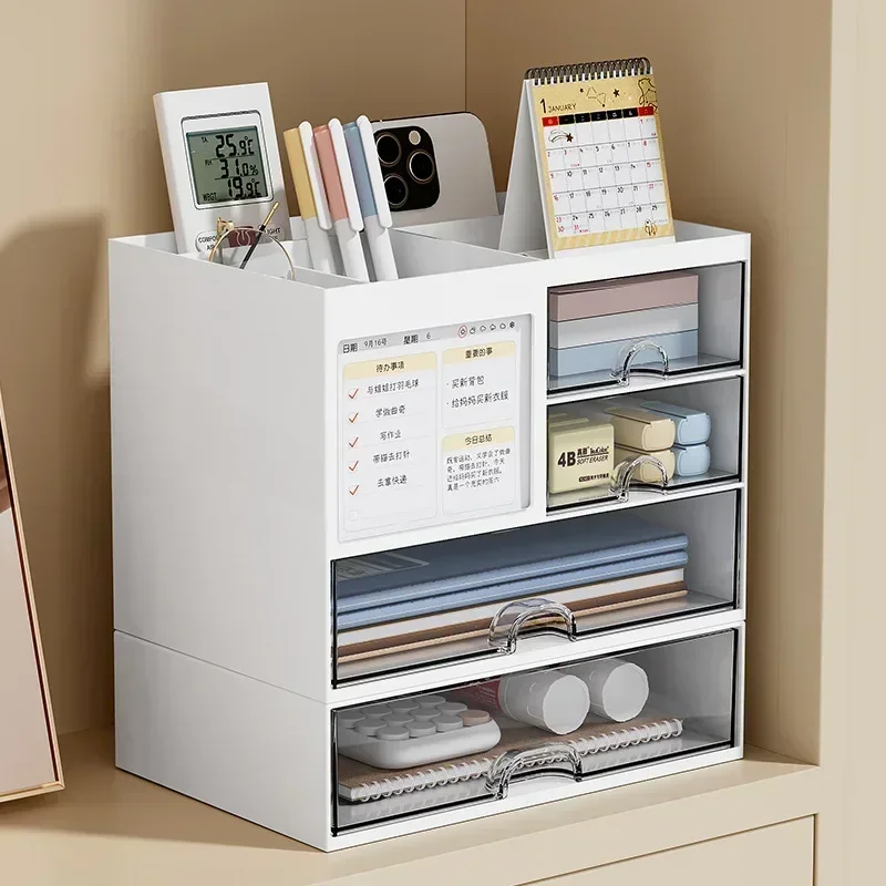 Desktop Storage Box Transparent Storage Box Capacity Transparent Desktop Organizer Drawer Box with Pen Holder Ideal Makeup