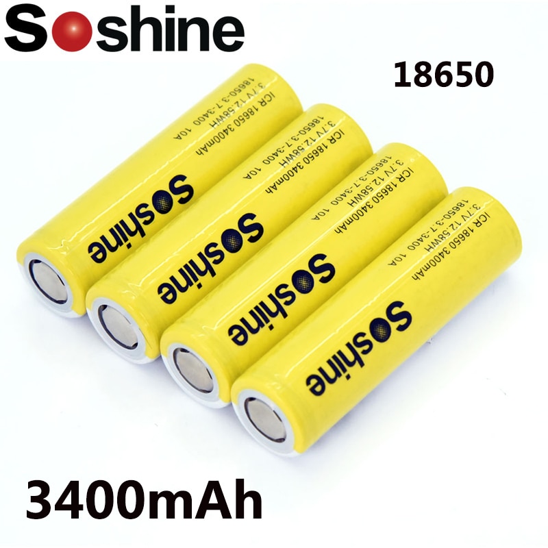 Soshine 3.7V Rechargeable 18650 Battery Cell 3400mAH For Led Torch Headlamp Bicycle Light