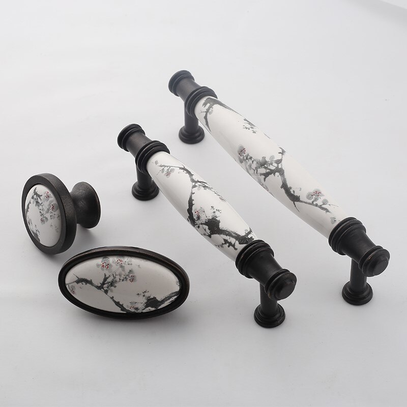 Poignée encastrée en plastique pour amélioration de l'habitat, modèle chinois de meubles Vintage en marbre noir et blanc