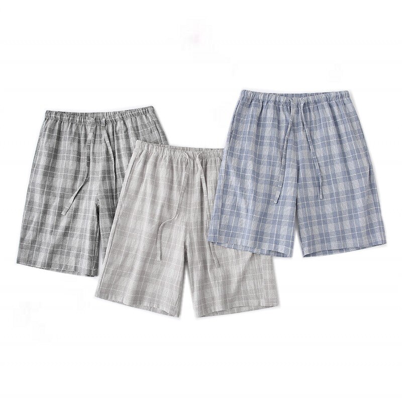 Summer Men's 100% Cotton Male Boxers Pajama Short Trousers Casual Plaid Underwear Pajama Shorts Home Sleepwear Sleep Bottoms