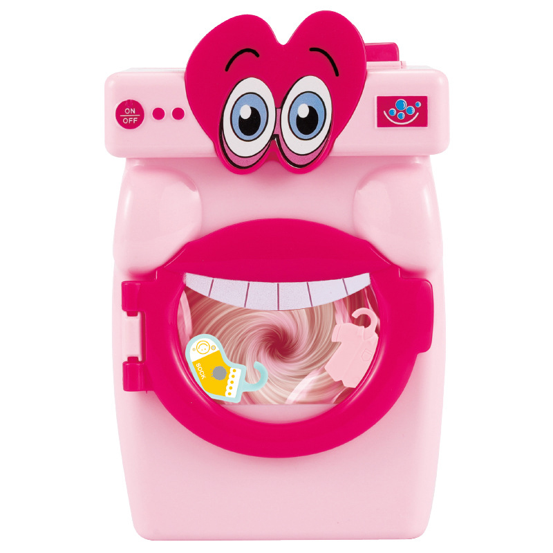 14 Pcs Cartoon Big Mouth Washing Machine Toy Girl Play House Simulation Life Appliances Pretend Housework Game Toys For Children: Pink