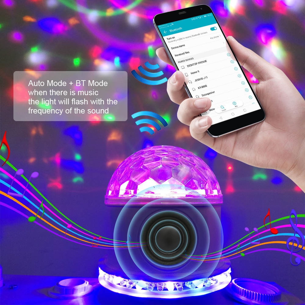 E27 Mini Bluetooth RGB Stage Light Sound Actived Auto Rotating Magic Disco Ball DJ Light LED Stage Effect Lighting Six Mode