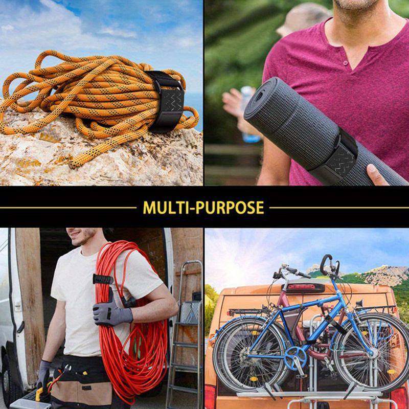 4Pcs Black Heavy Duty Reusable Loop Cinch Straps Adjustable Fastening Securing Cable Straps Elastic Velcro Straps