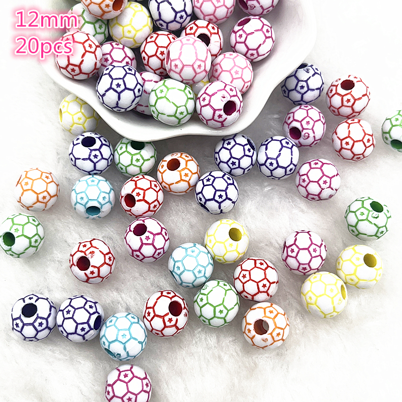 Cuentas acrílicas espaciadoras para hacer joyas, pulsera hecha a mano, 10-20 piezas, deporte, Rugby, tenis, baloncesto, fútbol, voleibol