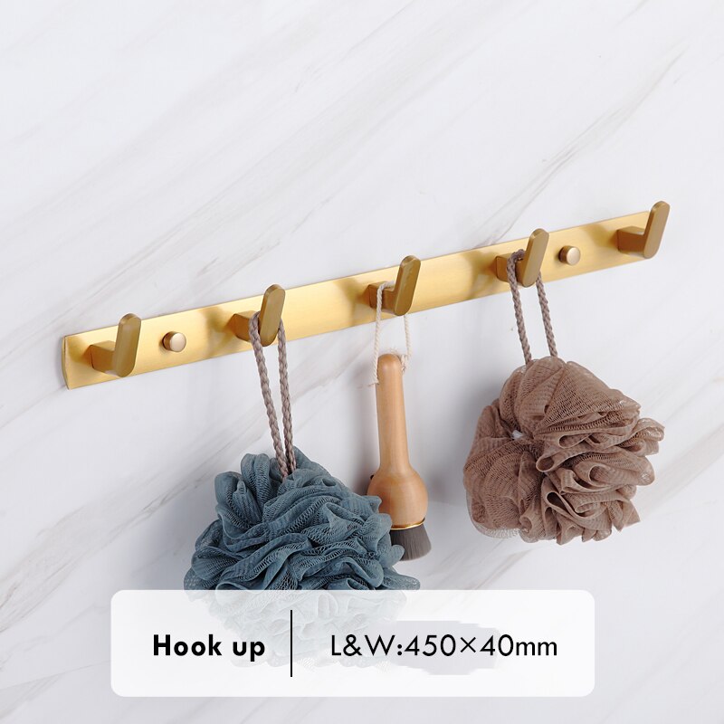 Luxury Golden Bathroom Shelves Organizer Shower Shelf Corner Shampoo Storage Rack Punch-free Space Aluminum Holder Accessories: 5 Hooks