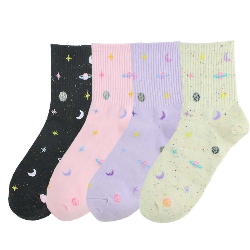 CHAOZHU Korea moda dziewczyny piękny wszechświat pokładzie skarpetki czesana bawełna robienie na drutach kawai kobiety podstawowe calcetines ciorapi skarpetki