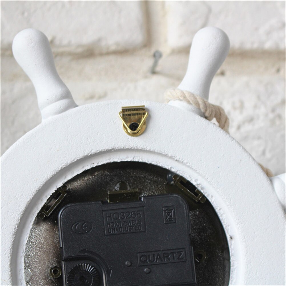 Home Wall Clock Decoration Round Retro Wood Mediterranean-Style Rudder Anchor Saat Needle Wall Hanging Clock