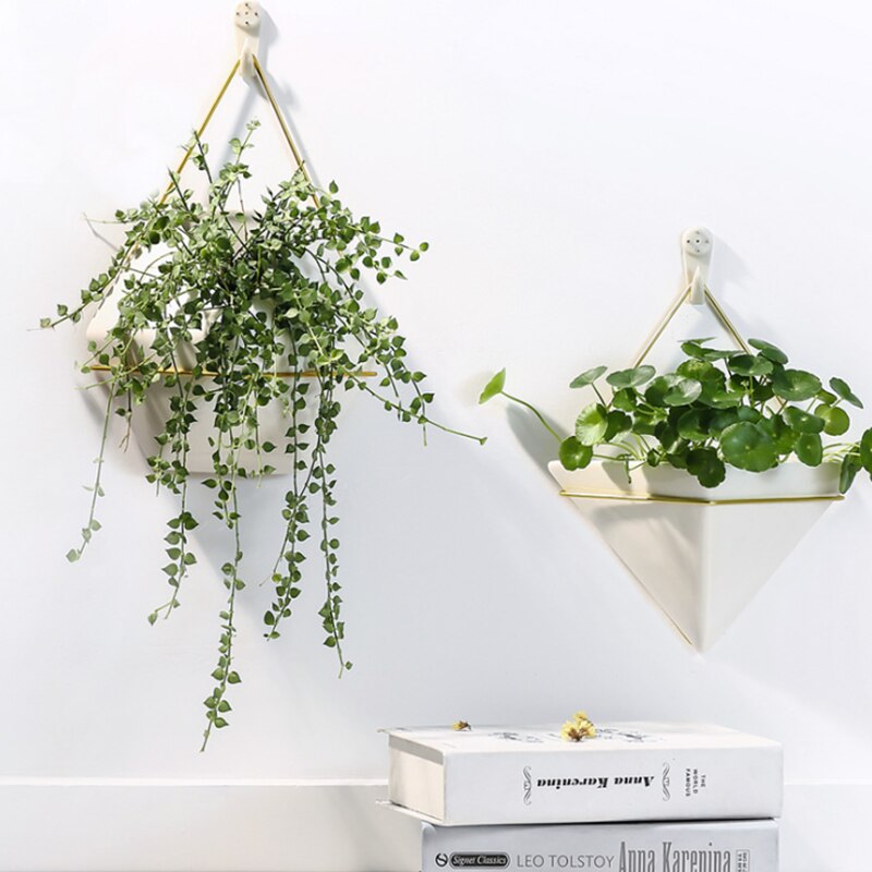 Wall-mounted flower pot Nordic wall white ceramic wrought iron green plant water culture green radish medium interior decoration