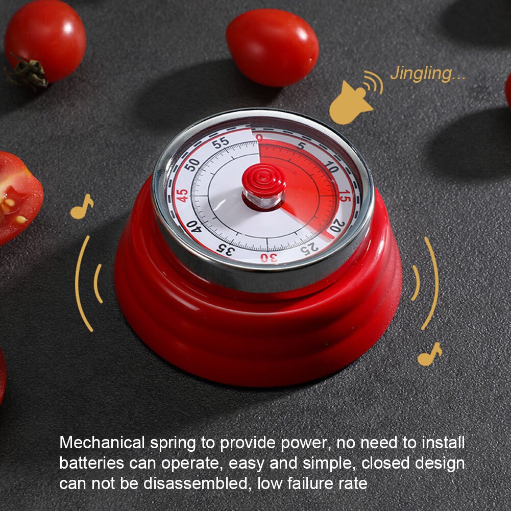 Round Shape Mechanical Timer-Magnetic Visual Countdown Timer with Alarm for Kitchen Cooking Baking Sports Kids(Red)