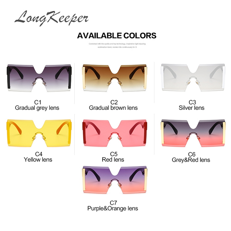 Oversized Square Rimless Sunglasses Women Brand Flat top Big Sun Glasses Female One Piece Travel Gafa de sol 6931