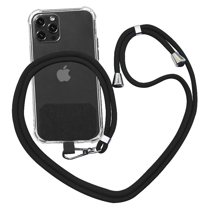 Universal crossbody nylon patch telefonsnöre telesladd telefon lanyard rem nylon mjukt rep mobiltelefon hängsnöre: Svart
