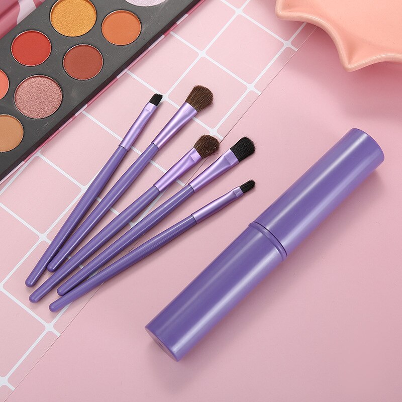 Mofee-Conjunto de brochas para sombra de ojos, Mini pincel de maquillaje portátil con pelo de caballo, delineador de ojos, cejas, labios, herramientas de belleza, 5 uds.: D