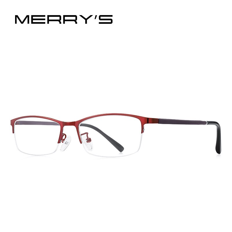 MERRYS Men Women Alloy Glasses Half Frame Myopia Prescription Eyeglasses Optical Frame S2265: C03 Red