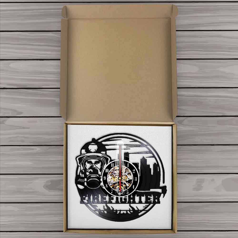 Horloge murale en vinyle représentant un casque de pompier, décoration vintage pour le bureau des pompiers, montre silencieuse pour les pompiers