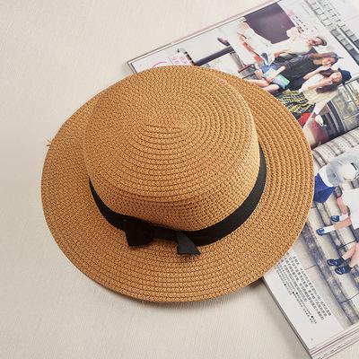 estilo sombrero Simple verano playa sombrero plano Casual corbata de lazo con borde de paja de sol sombrero capeu sombrero de paja de Sol de protección jazz: khaki 1