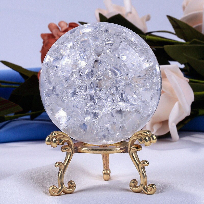 60/80mm is krakelering krystalkugle feng shui glas magisk bold delikat globus sfære ornamenter håndværk til boligindretning: 60mm / Med guldbase