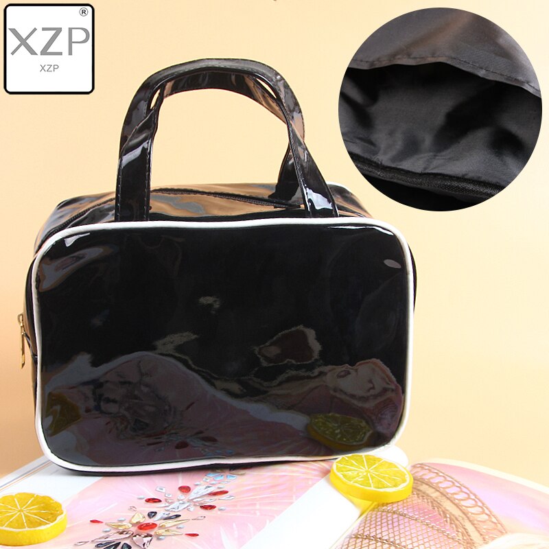 XZP 3 taille Durable imperméable PVC femmes voyage cosmétique sac épaissi marron noir Transparent multi-usages fermeture éclair maquillage sac: PU Black